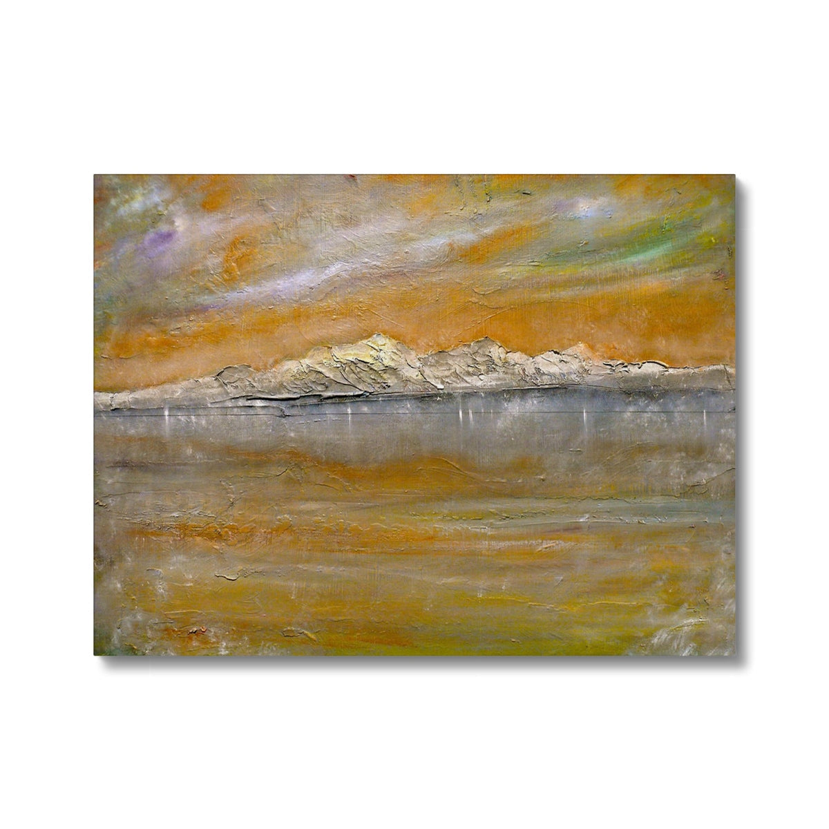 Arran Snow canvas print of abstract landscape in ochre, gray, green, purple