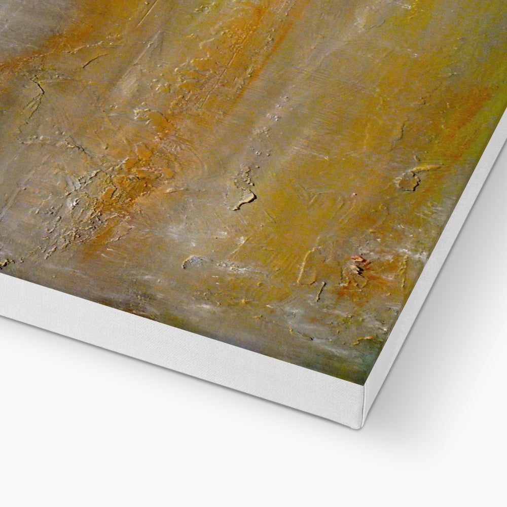 Arran Snow abstract canvas print in textured golden yellow and muted gray tones