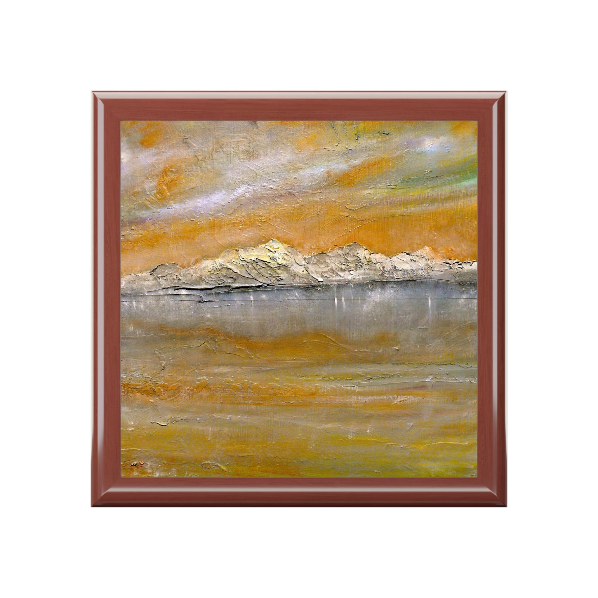 Arran Snow abstract landscape painting in jewelry box, Scotland mountains reflection