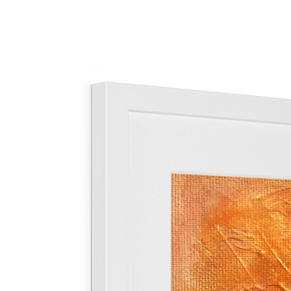 White framed abstract painting with textured orange canvas from Arran Summer Nights Art Prints