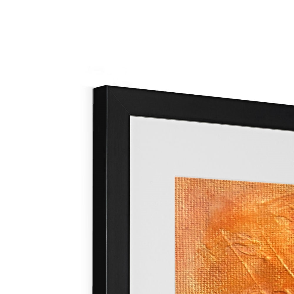 Arran Summer Nights black framed canvas art with textured orange paint