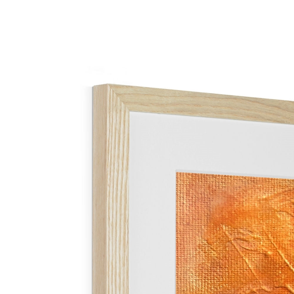 Light oak frame with groove detail holding orange textured Arran Summer Nights canvas art