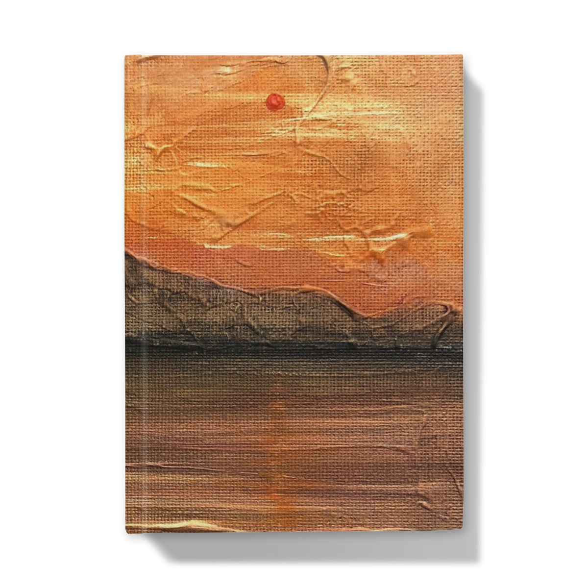 Arran Summer Nights journal with painted sunset over mountains