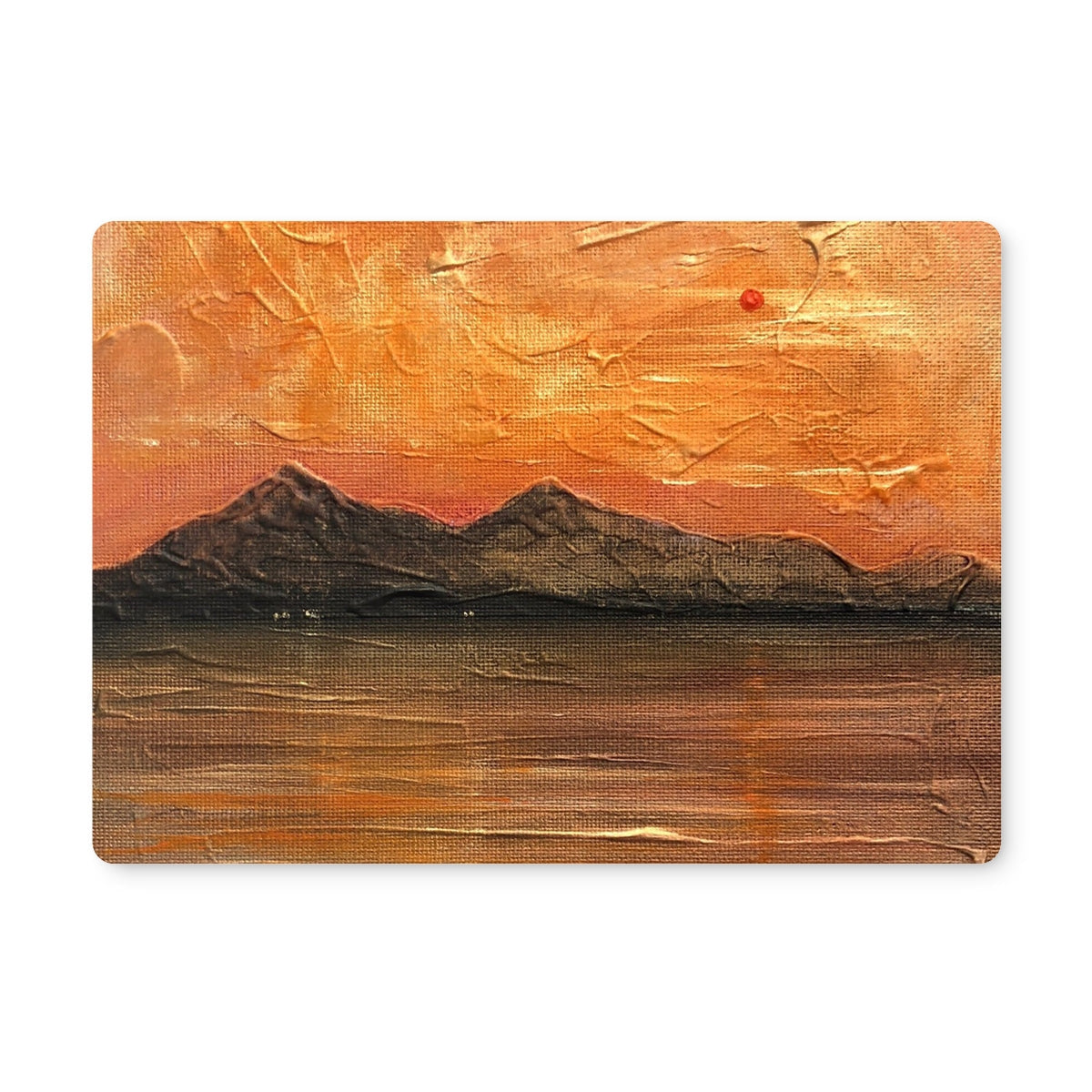 Orange textured canvas of sunset mountains with red sun on Arran Summer Nights placemat