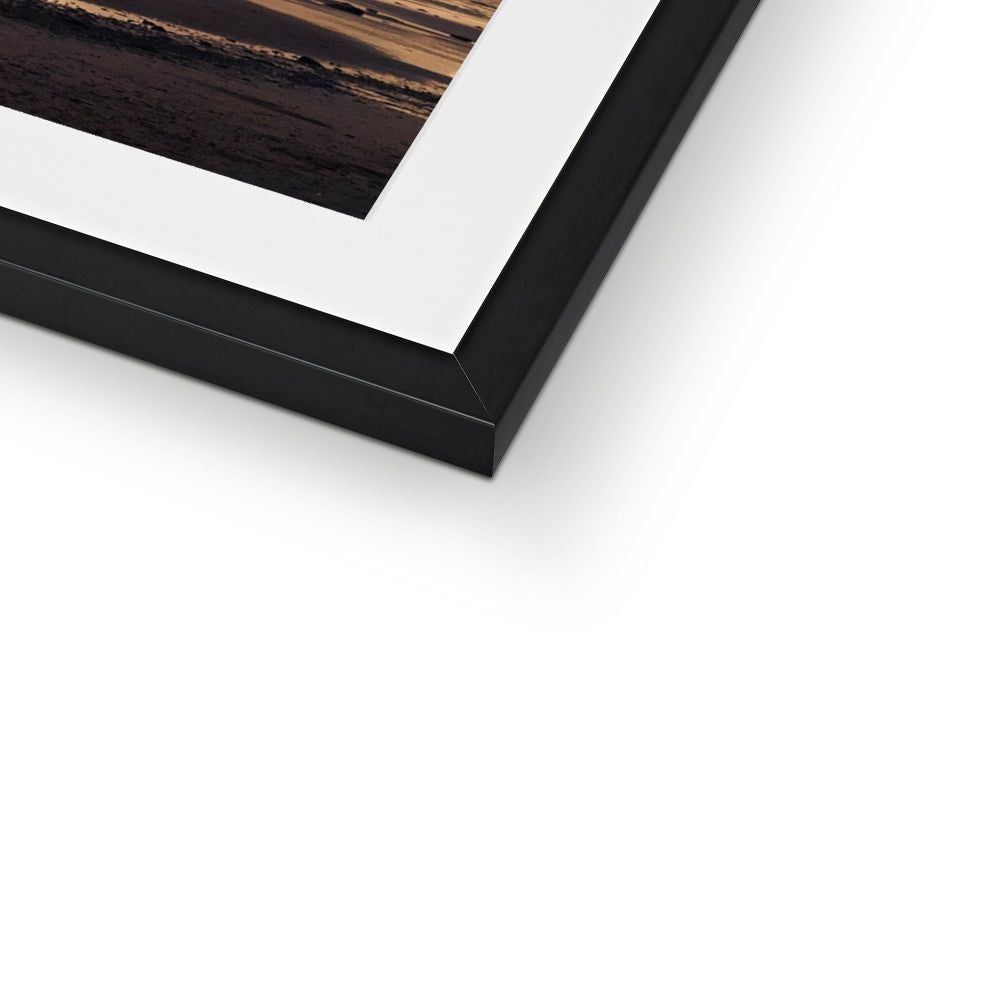 Black matte frame with white mat and Arran Summer Storm beach photo