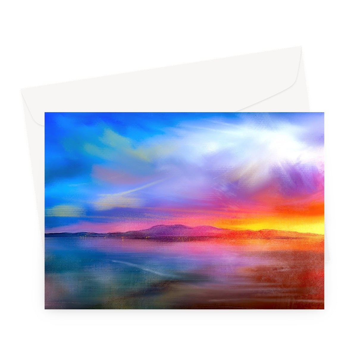 Arran Sunset Art Gift Greeting Card-Greetings Cards-Arran Art Gallery-A5 Landscape-1 Card-Paintings, Prints, Homeware, Art Gifts From Scotland By Scottish Artist Kevin Hunter