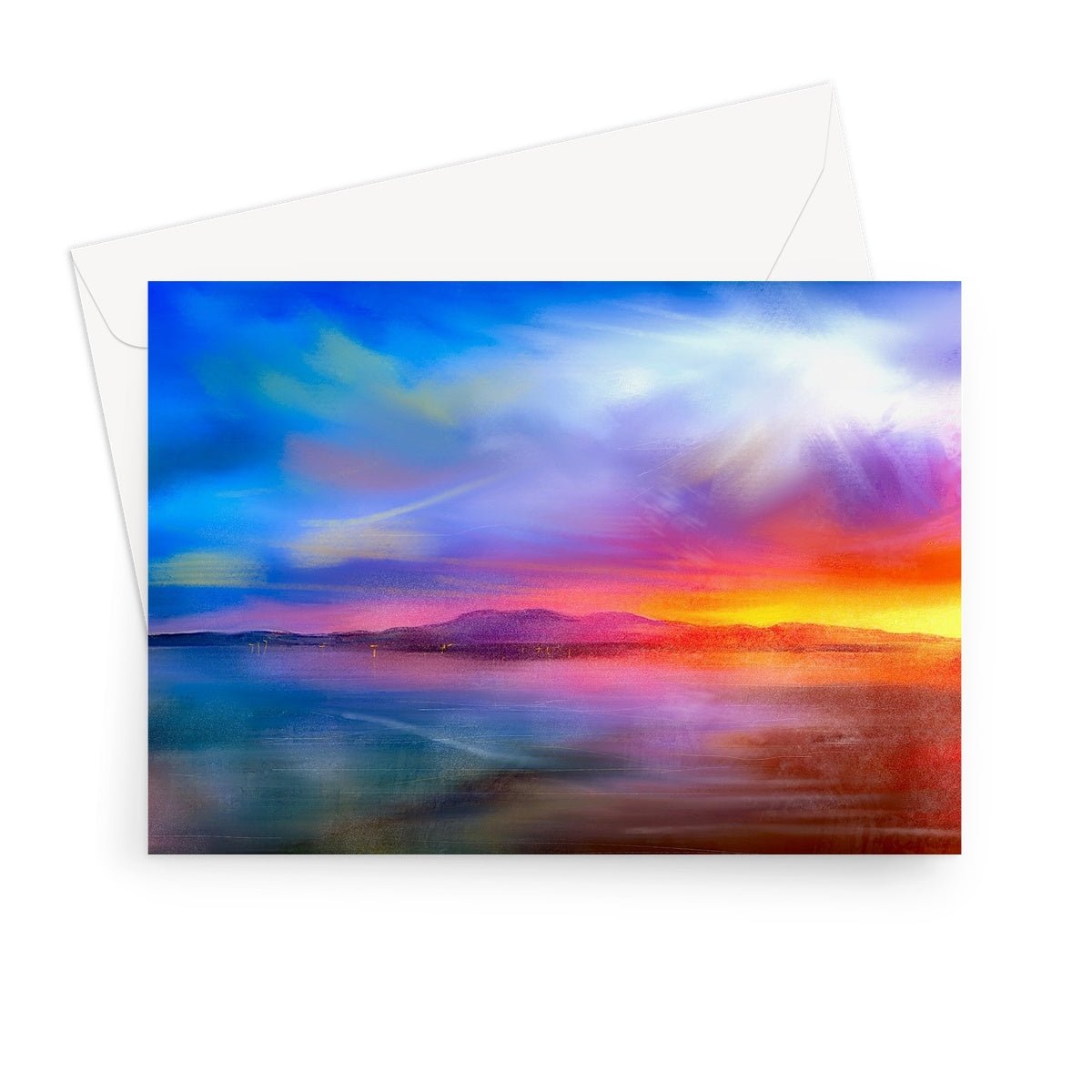 Arran Sunset Art Gift Greeting Card-Greetings Cards-Arran Art Gallery-7"x5"-10 Cards-Paintings, Prints, Homeware, Art Gifts From Scotland By Scottish Artist Kevin Hunter