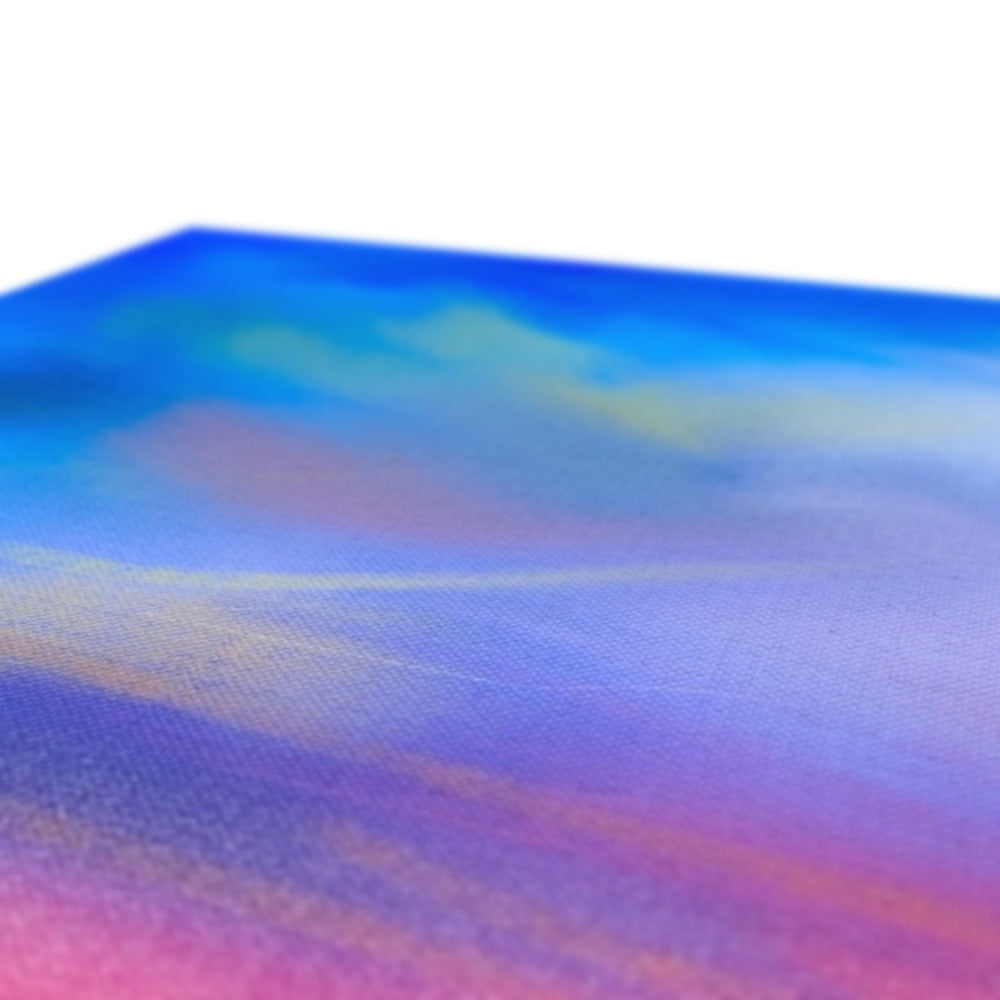 Arran Sunset Canvas featuring vibrant abstract landscape with blue, purple, and pink hues