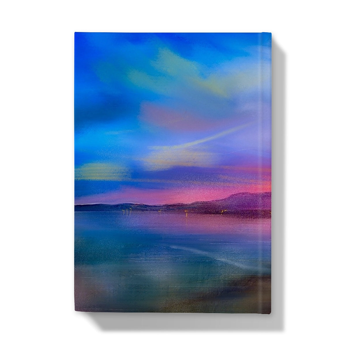 Vibrant abstract landscape painting of Lake at Sunset on Arran Sunset Hardback Journal