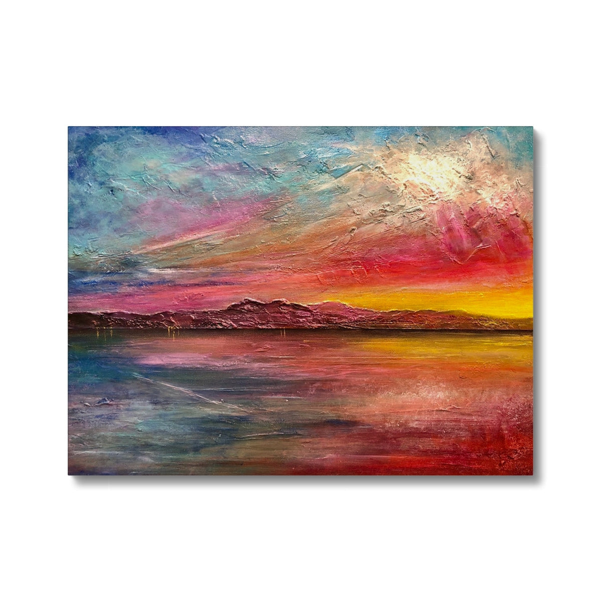 Vibrant textured Arran Sunset II canvas print of sunset over water