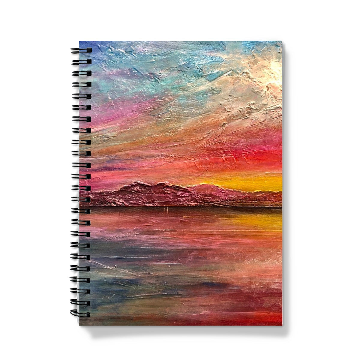 Arran Sunset II notebook with vibrant sunset over mountains and water cover