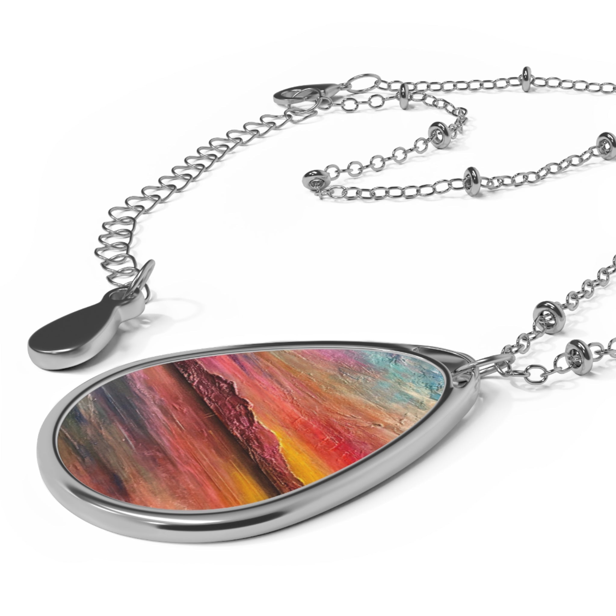 Arran Sunset II silver teardrop pendant with vibrant abstract painting