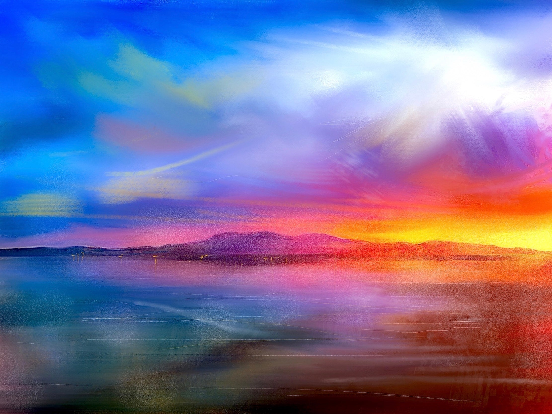 Colorful sunset landscape painting titled Arran Sunset Original Painting