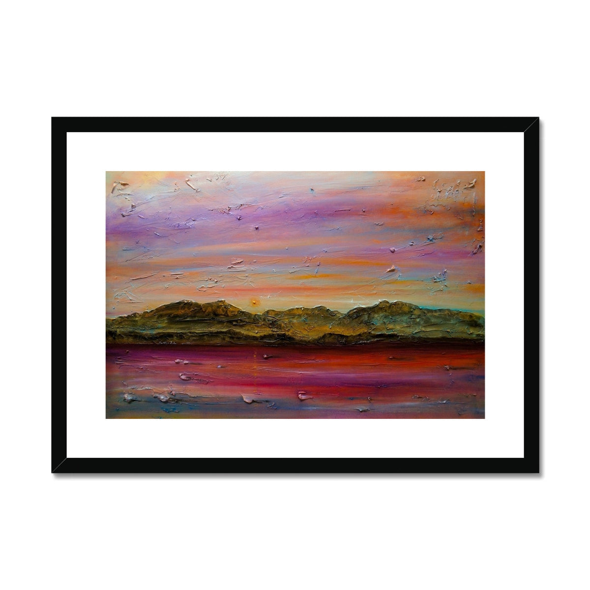 Arran Winter Dusk colorful abstract landscape print in black frame