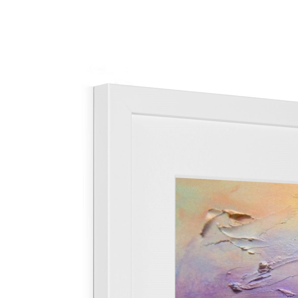 Arran Winter Dusk white framed abstract art print with gold accents