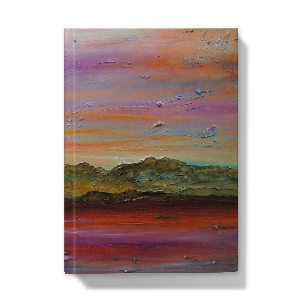 Arran Winter Dusk hardback journal with purple orange green landscape cover