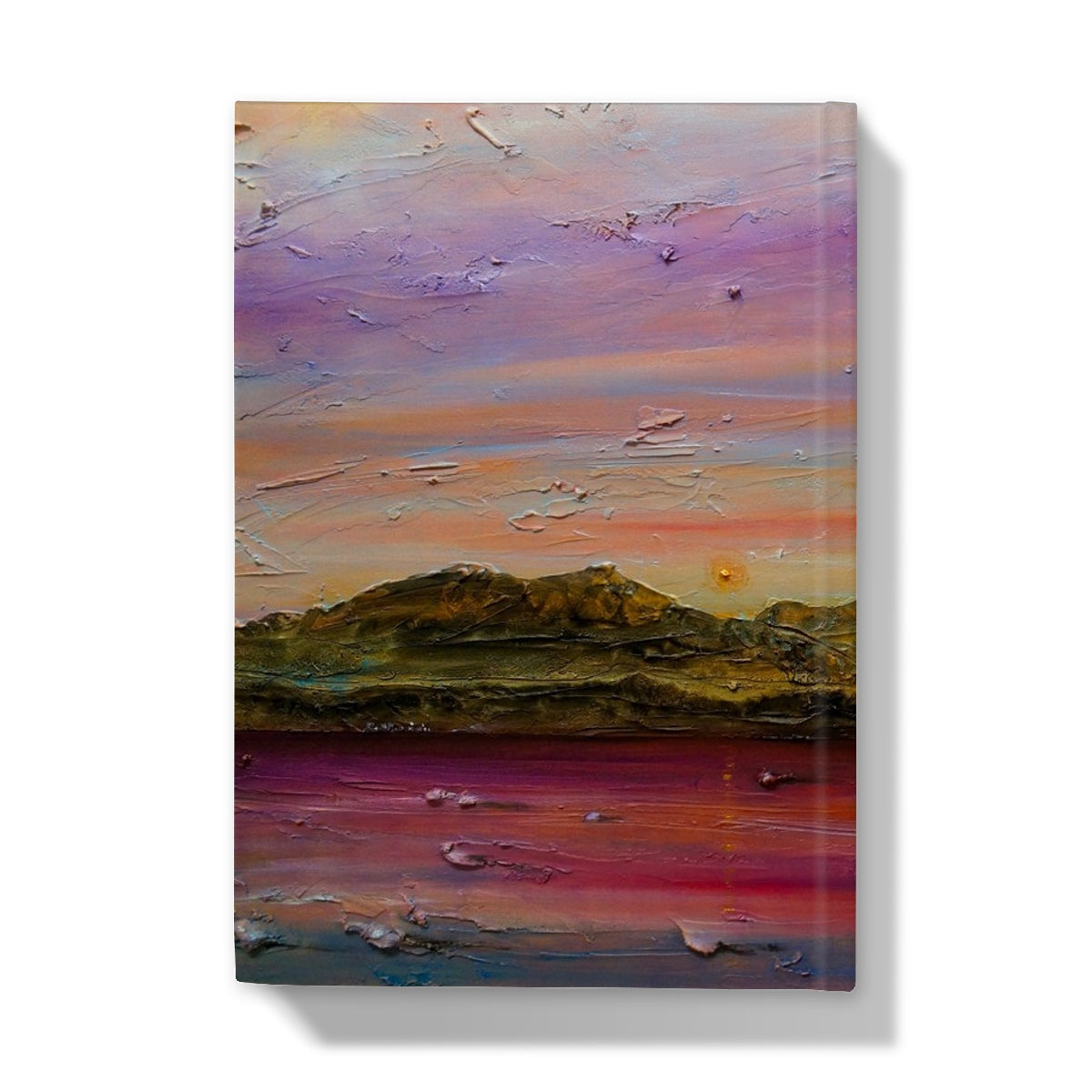 Vibrant Arran Winter Dusk sunset painting on textured journal cover