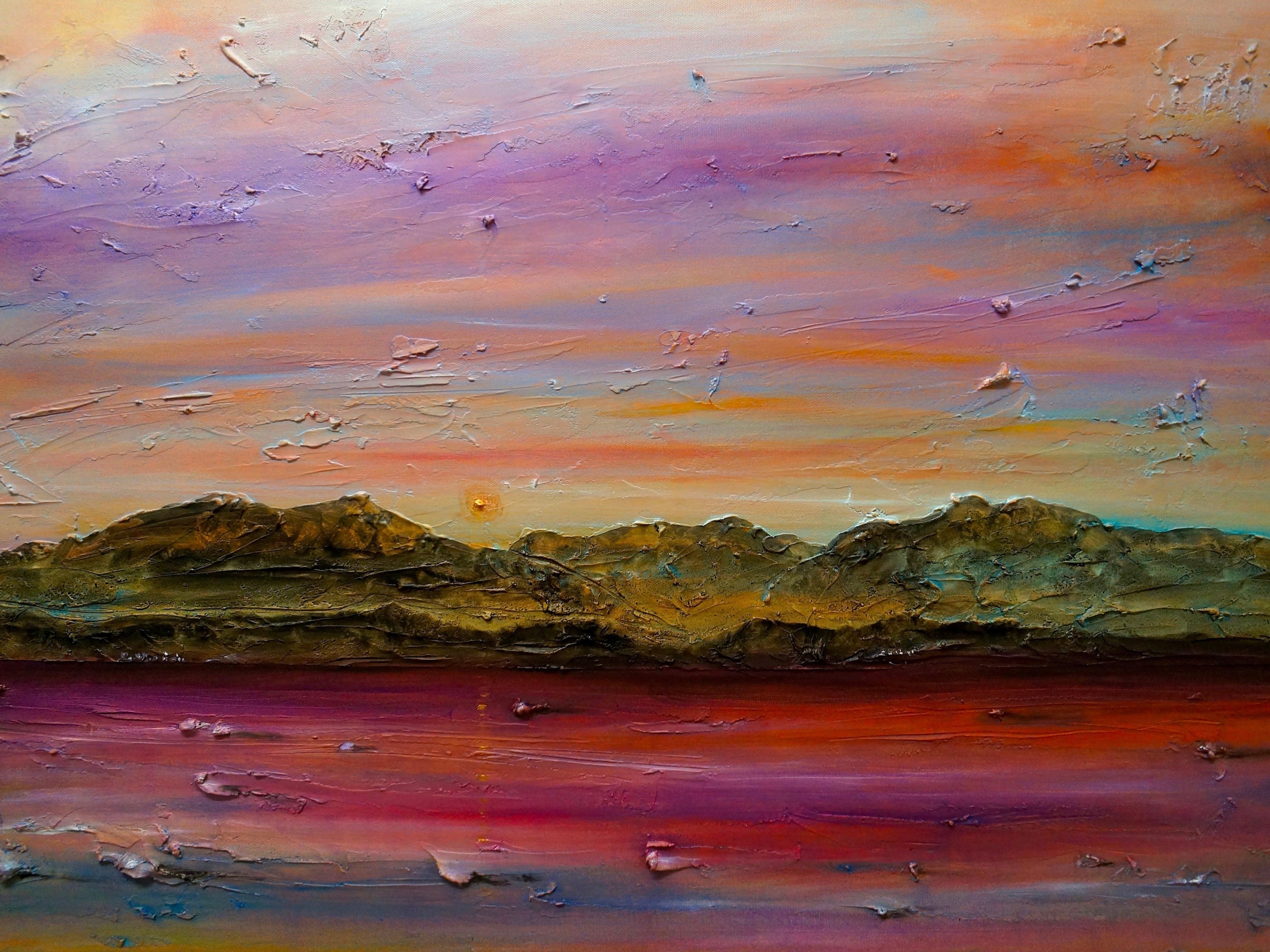 Impasto landscape painting titled Arran Autumn Dusk Original Painting showcasing vibrant autumn scenery