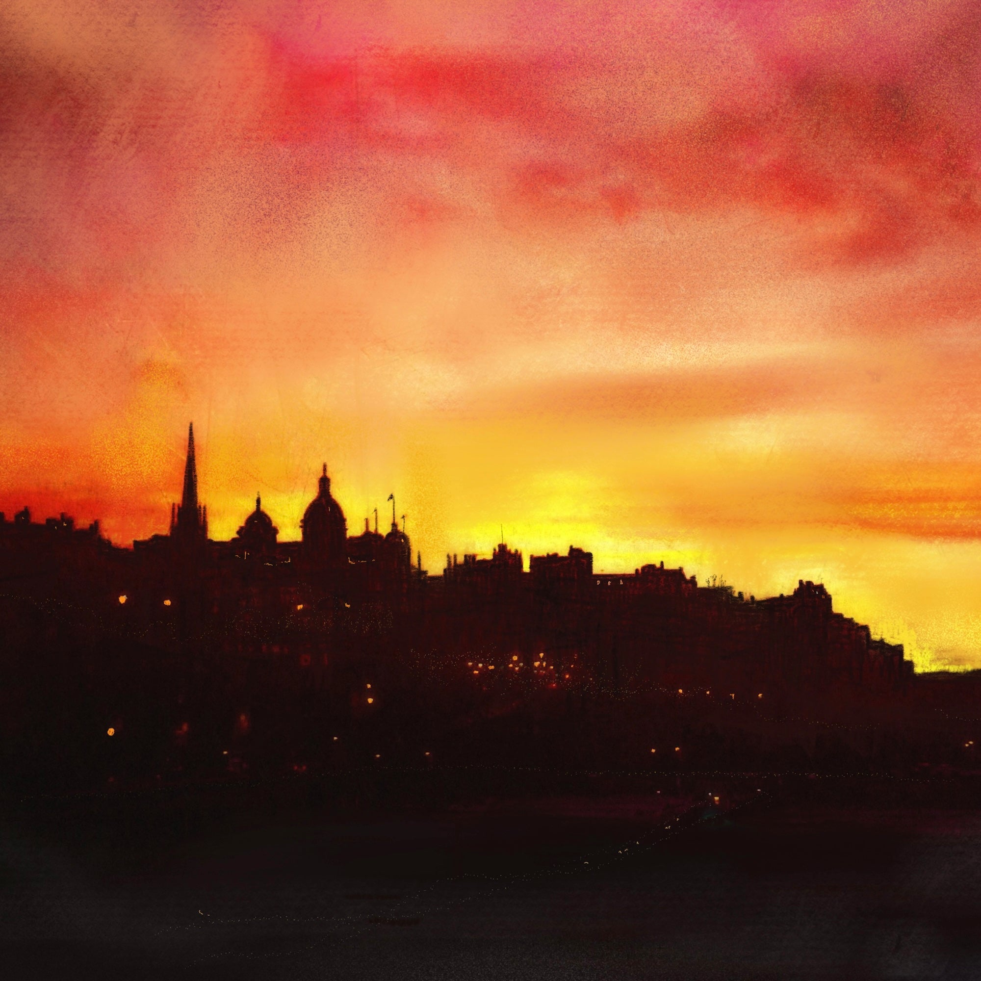 Edinburgh Sunset | Scotland In Your Pocket Art Print-Scotland In Your Pocket Framed Prints-Edinburgh & Glasgow Art Gallery-Paintings, Prints, Homeware, Art Gifts From Scotland By Scottish Artist Kevin Hunter