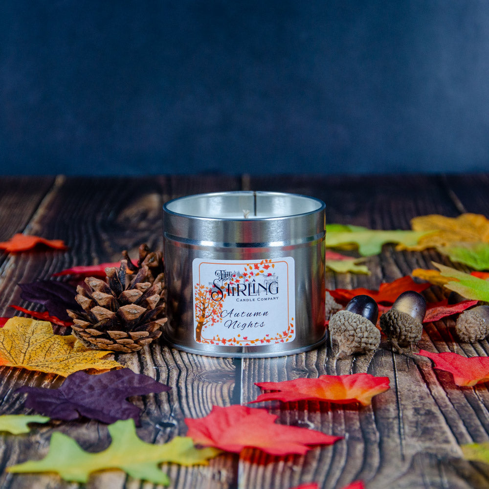 Autumn Nights Travel Tin Candle from Stirling Candle Company