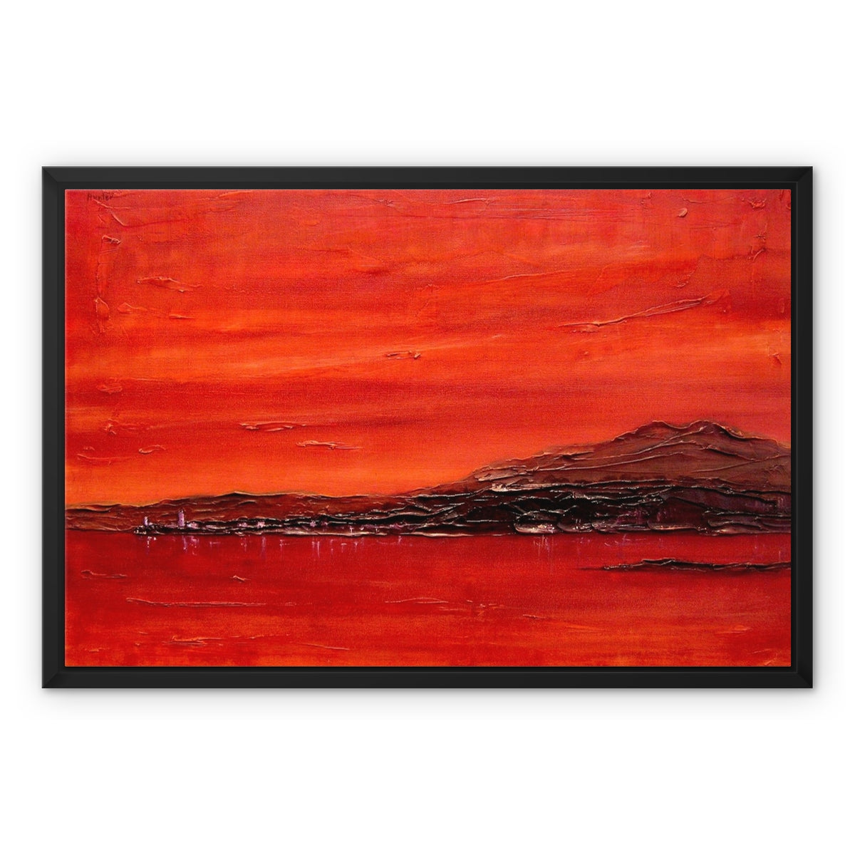 Toward Point Lighthouse Sunset Painting | Framed Canvas From Scotland-Floating Framed Canvas Prints-Arran Art Gallery-24"x18"-Black Frame-Paintings, Prints, Homeware, Art Gifts From Scotland By Scottish Artist Kevin Hunter