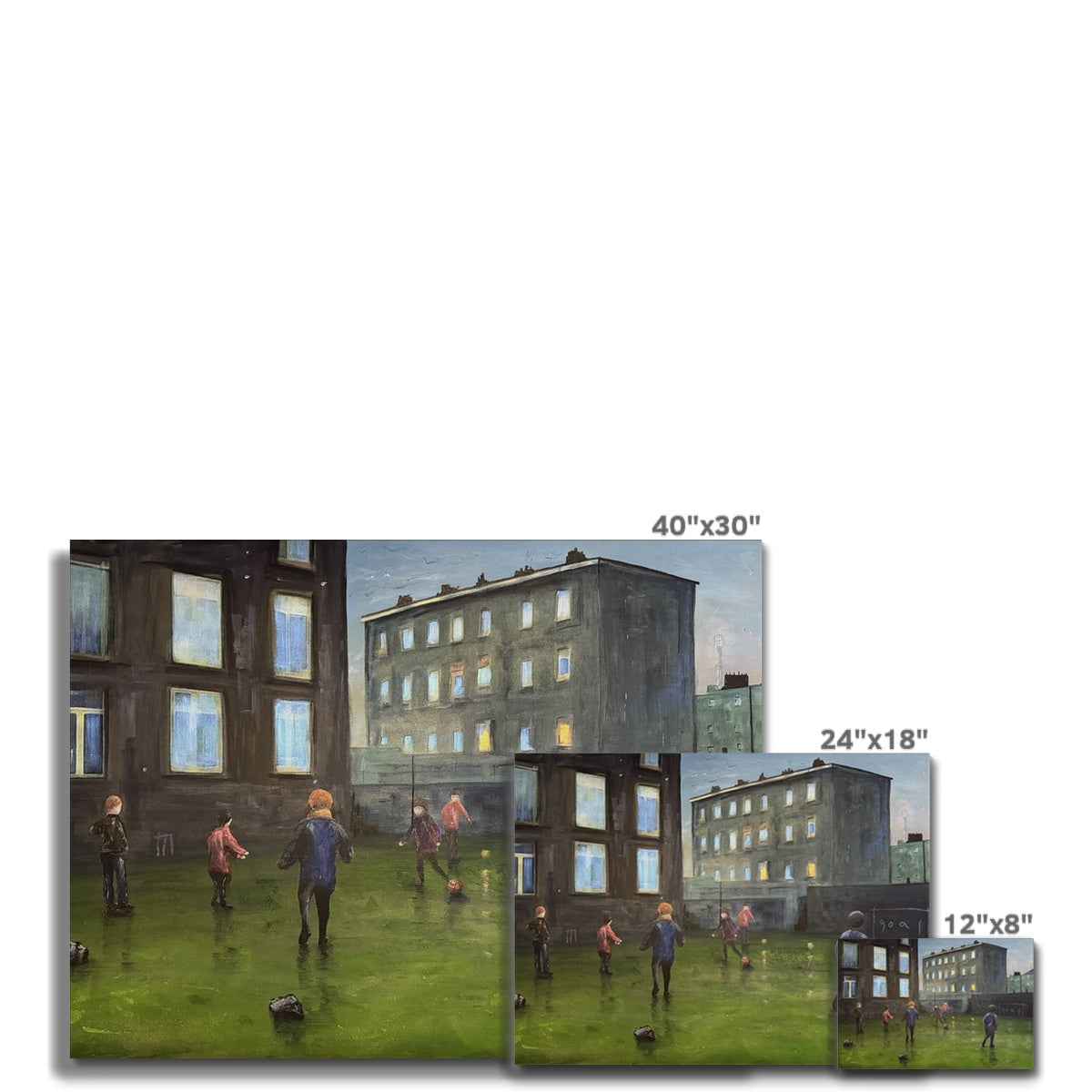 40x30 urban rainy alleyway canvas print with kids playing by Time Canvas Prints