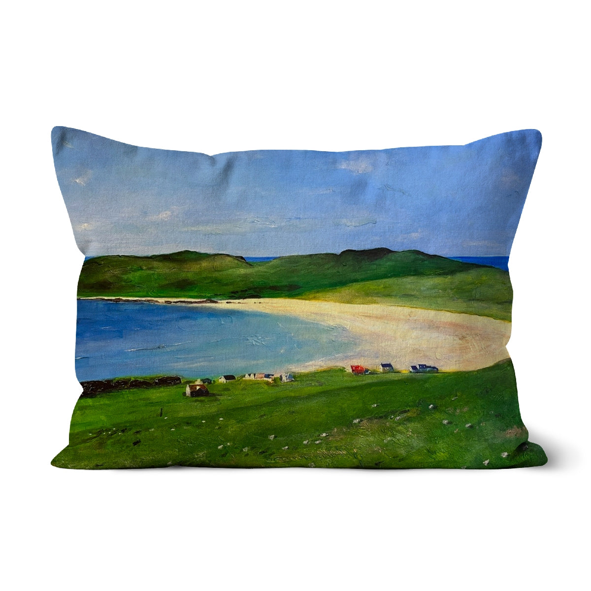 Balephuil Beach Tiree Art Gifts Cushion-Cushions-Hebridean Islands Art Gallery-Linen-19"x13"-Paintings, Prints, Homeware, Art Gifts From Scotland By Scottish Artist Kevin Hunter