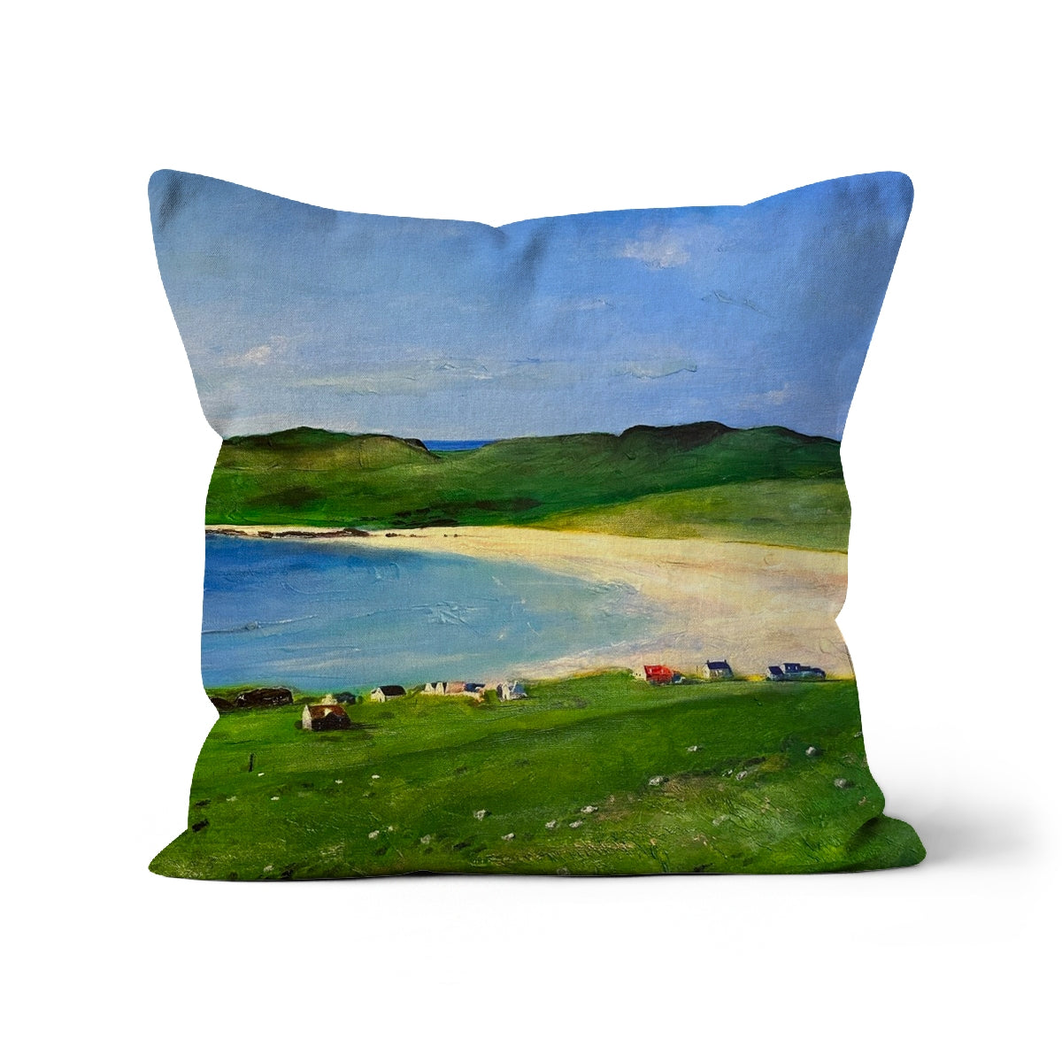 Balephuil Beach Tiree Art Gifts Cushion-Cushions-Hebridean Islands Art Gallery-Linen-16"x16"-Paintings, Prints, Homeware, Art Gifts From Scotland By Scottish Artist Kevin Hunter