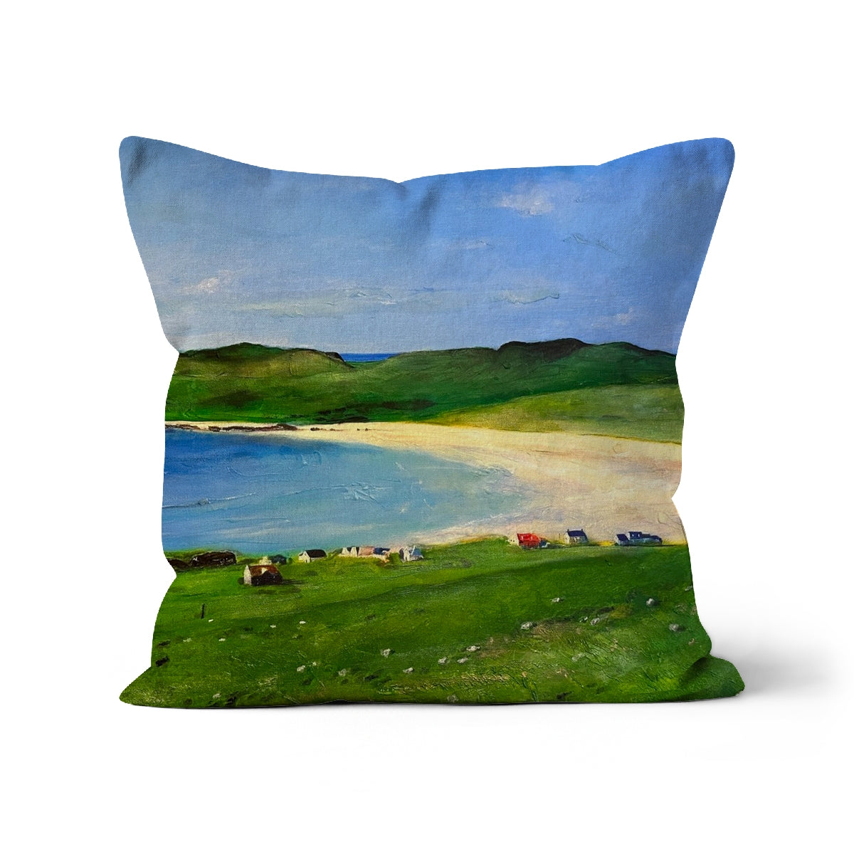 Balephuil Beach Tiree Art Gifts Cushion-Cushions-Hebridean Islands Art Gallery-Linen-18"x18"-Paintings, Prints, Homeware, Art Gifts From Scotland By Scottish Artist Kevin Hunter