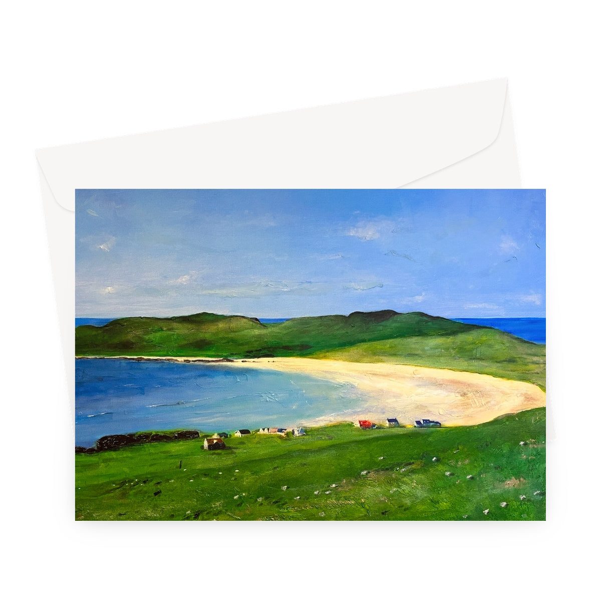Balephuil Beach Tiree Art Gifts Greeting Card-Greetings Cards-Hebridean Islands Art Gallery-A5 Landscape-10 Cards-Paintings, Prints, Homeware, Art Gifts From Scotland By Scottish Artist Kevin Hunter