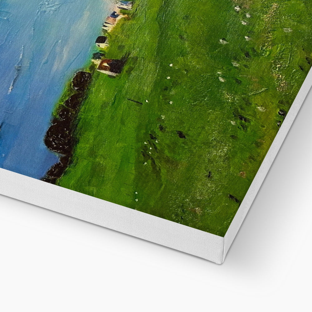 Balephuil Beach Tiree green grass canvas print in white frame