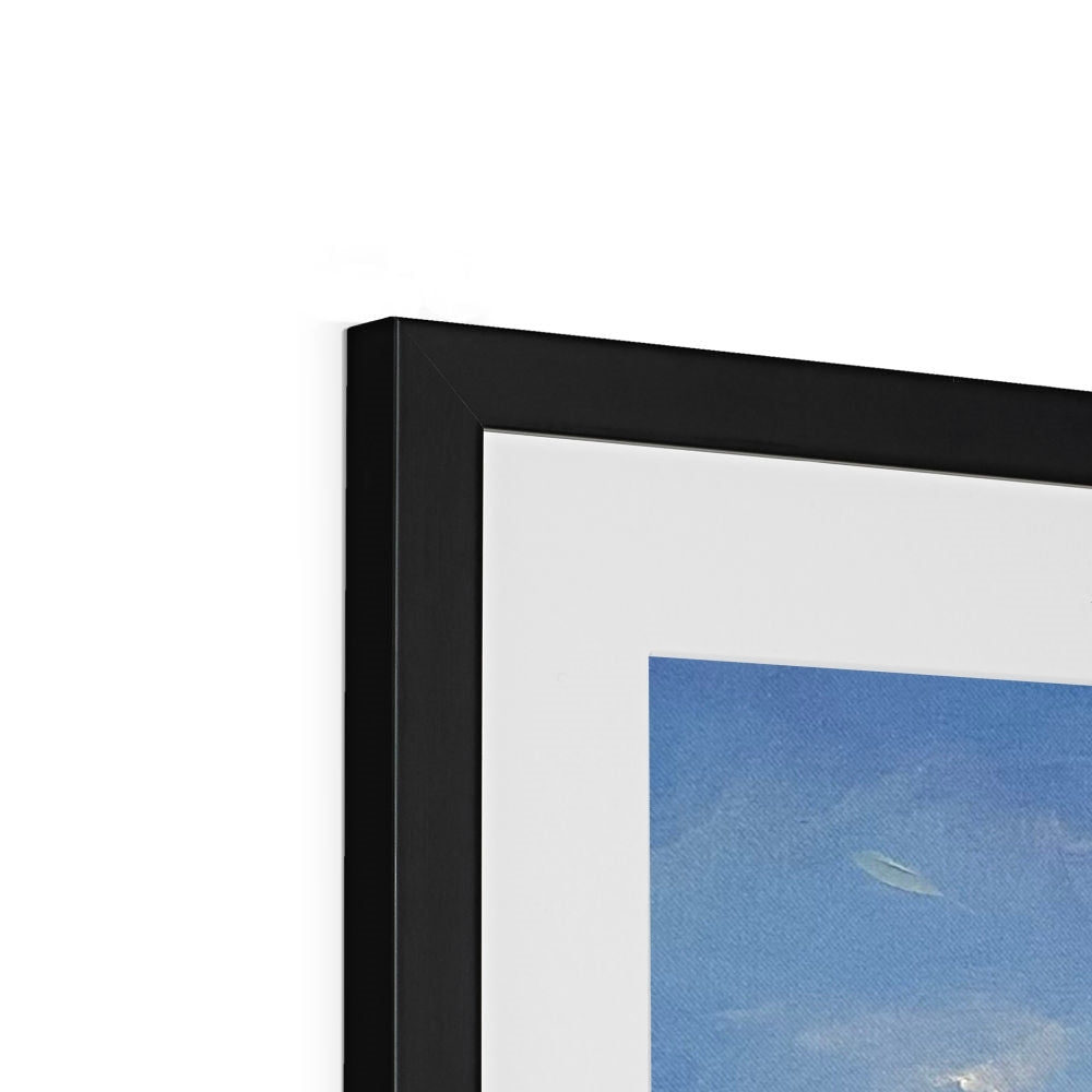 Black matte frame with white mat and Balephuil Beach Tiree blue sky art print