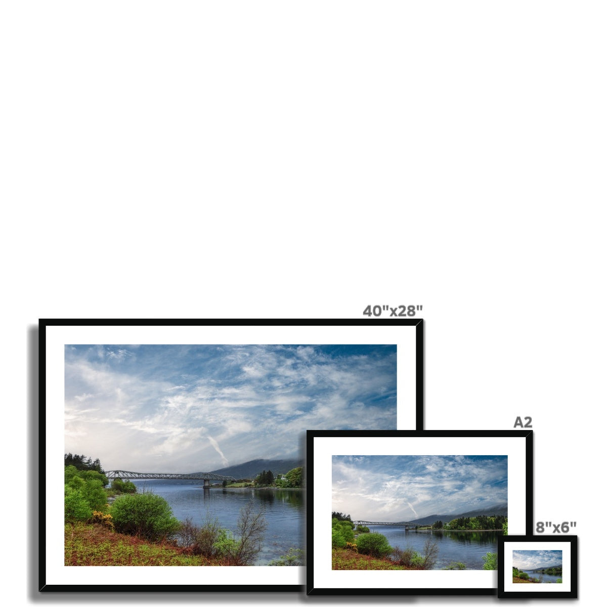 Ballachulish Bridge serene river scene in 40x28 black frame with white mat