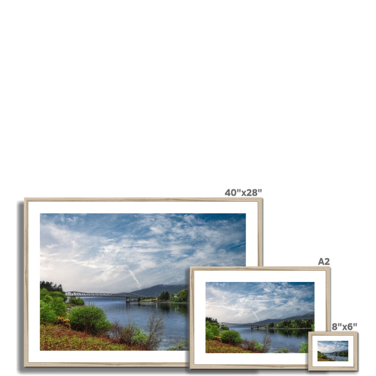 Ballachulish Bridge 40x28 inch framed landscape print in modern white frame