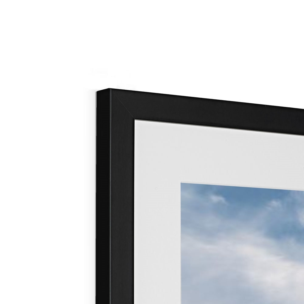 Black matte frame with white mat and Ballachulish Bridge cloud print