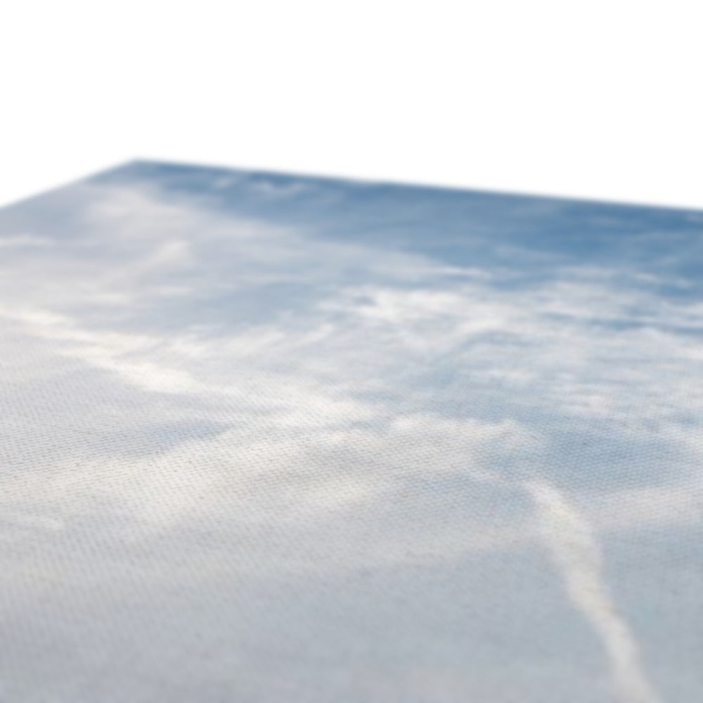 Blue and white wave patterned cushion cover on Ballachulish Bridge print