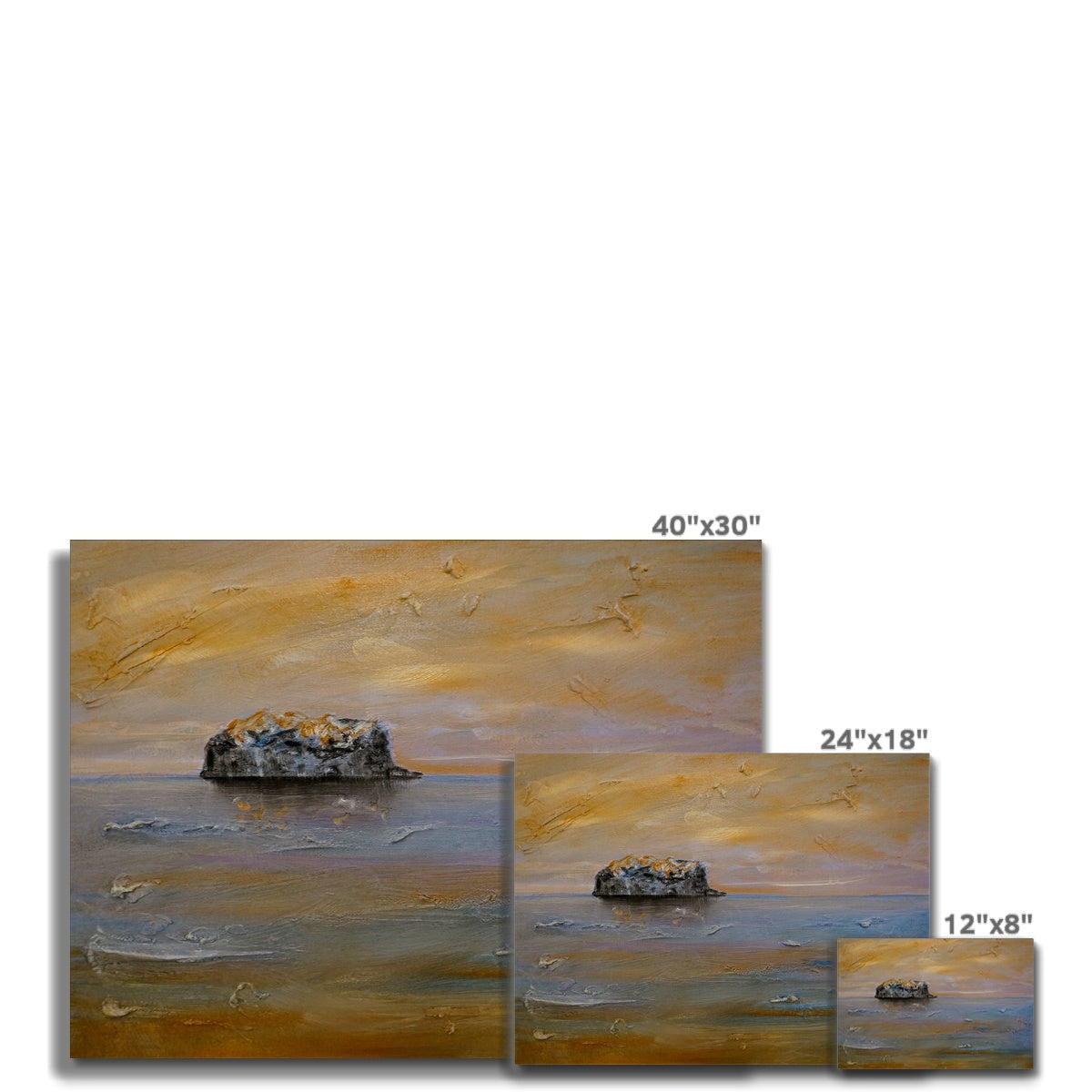 Gold and brown abstract Bass Rock Dawn canvas print with birds in water