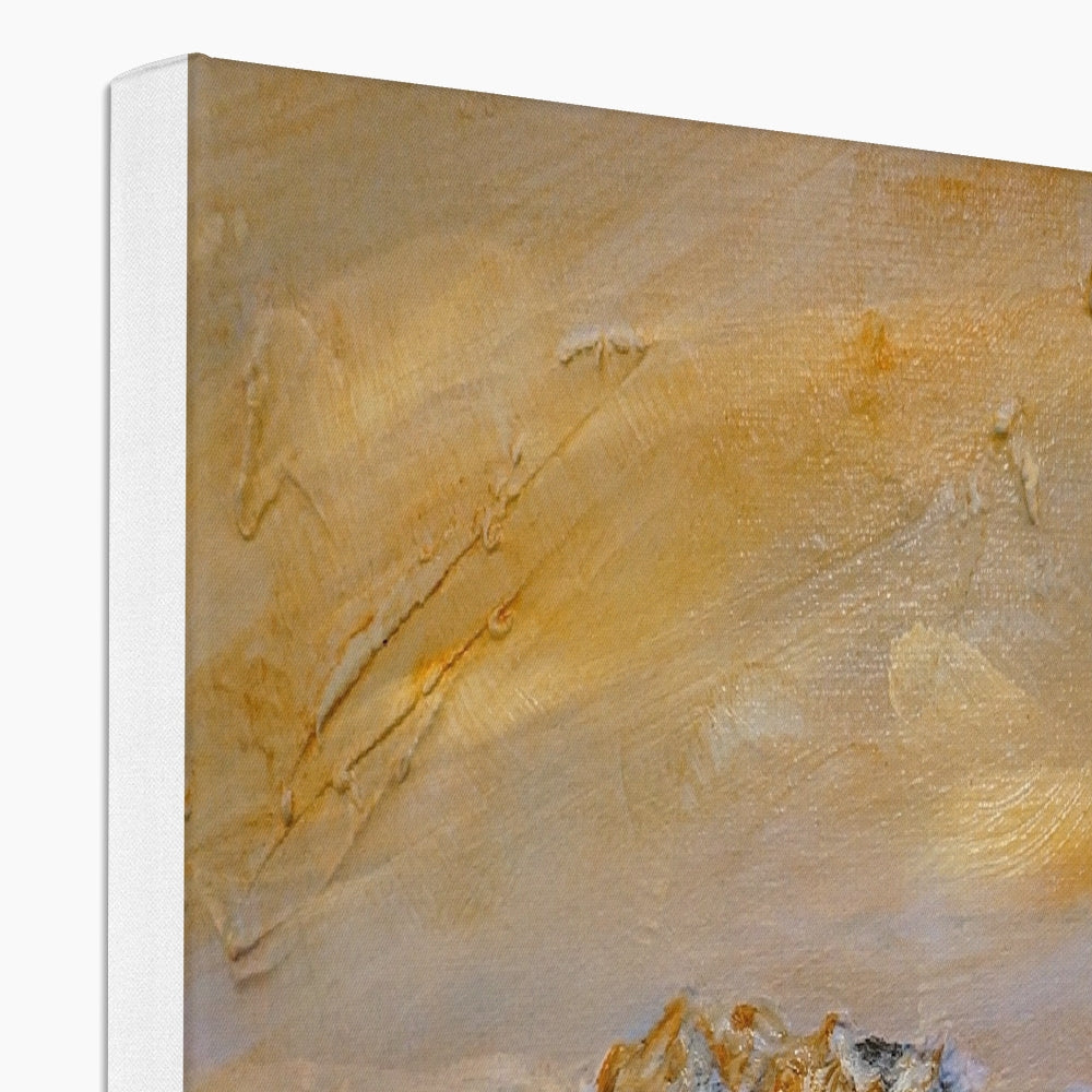 Bass Rock Dawn gold abstract canvas print in shades of gold