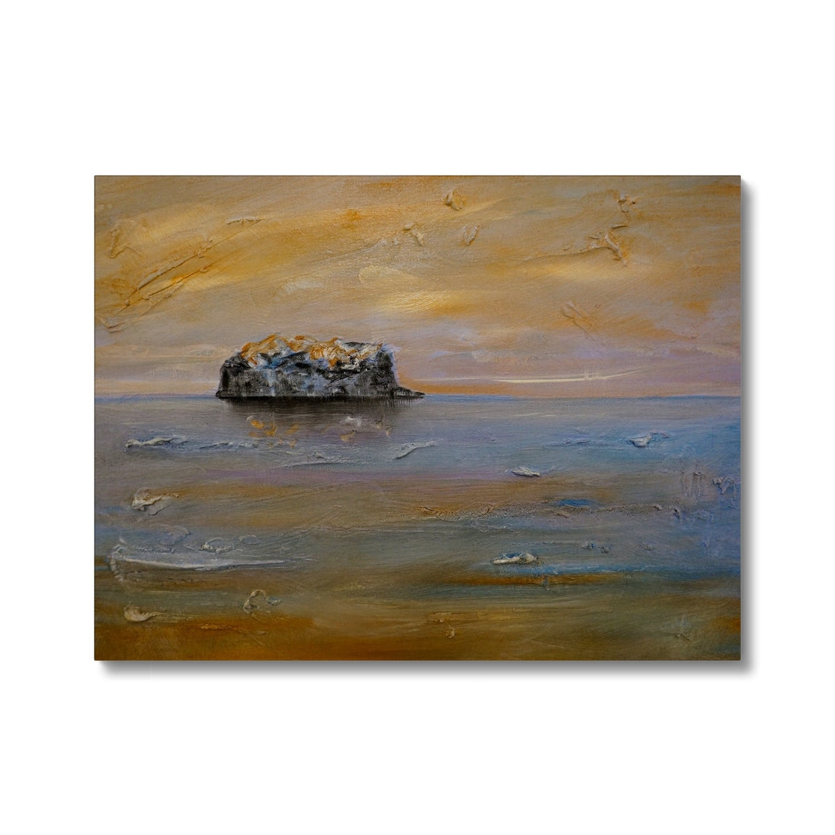 Bass Rock Dawn canvas print with abstract earthy brushstrokes