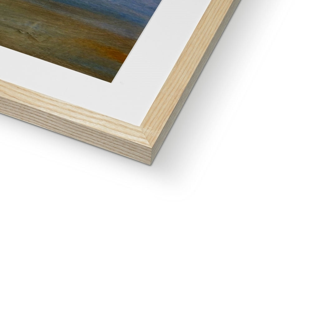 Bass Rock Dawn abstract painting in wooden frame with white mat