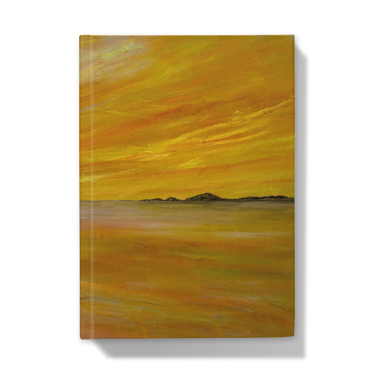 Bass Rock Dusk Journal with yellow orange abstract minimalist landscape painting