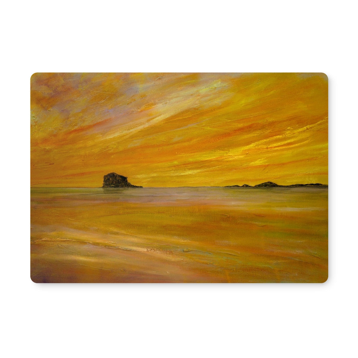 Yellow orange abstract beach rocks painting on Bass Rock Dusk Placemat