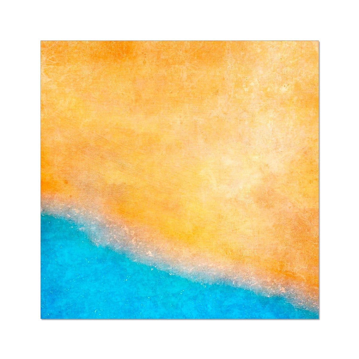 Yellow sand beach towel with blue water design on textured fabric