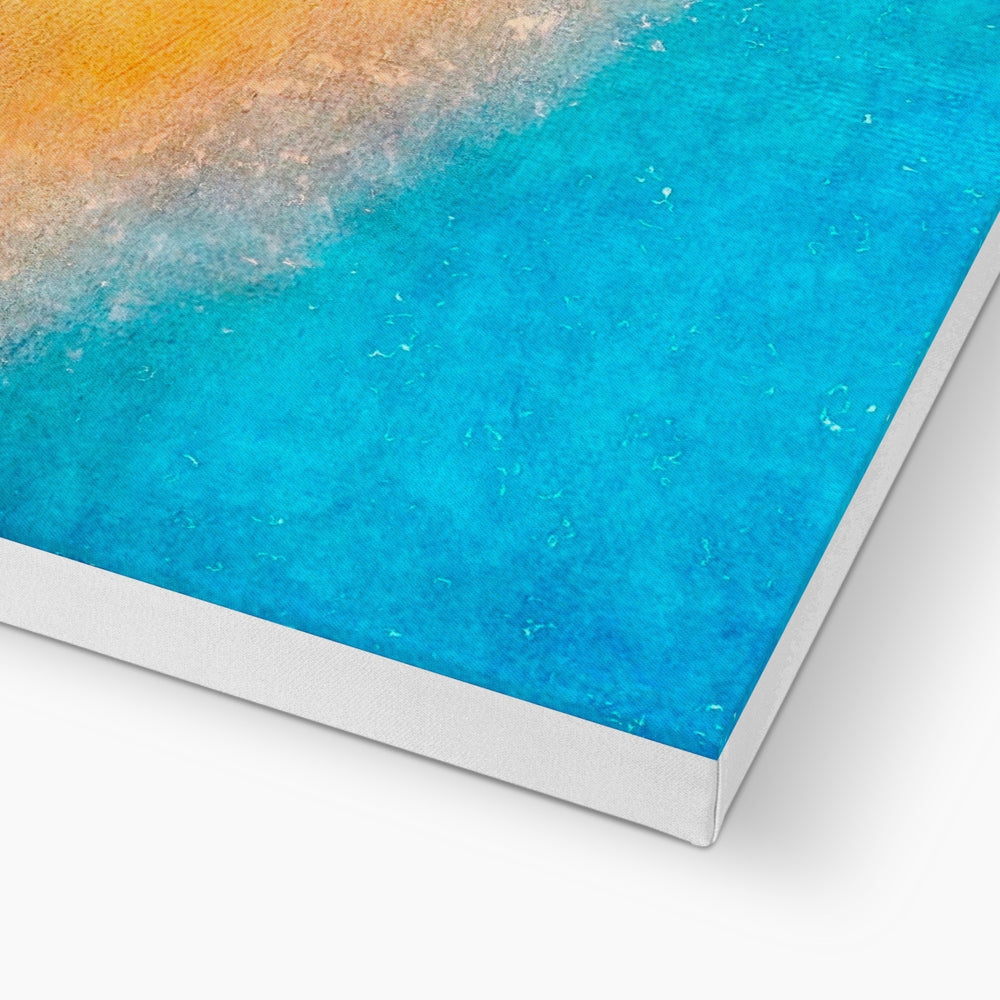 Abstract blue and orange beach canvas print with white border