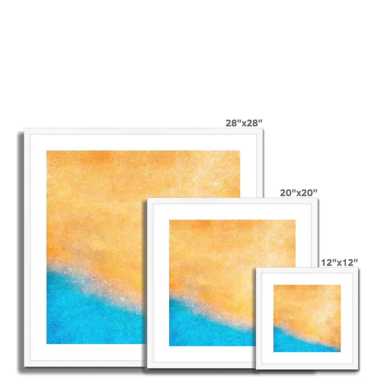 28x28 Framed The Beach Abstract Watercolor Art Print in Orange Blue