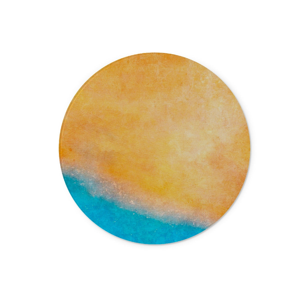 Yellow and blue watercolor circle coaster on The Beach Glass Chopping Board