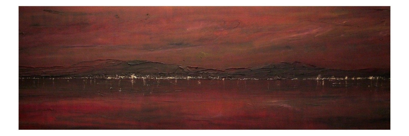 Belfast Lough Dusk | World Paintings Art Prints-Panoramic Prints-World Art Gallery-Paintings, Prints, Homeware, Art Gifts From Scotland By Scottish Artist Kevin Hunter