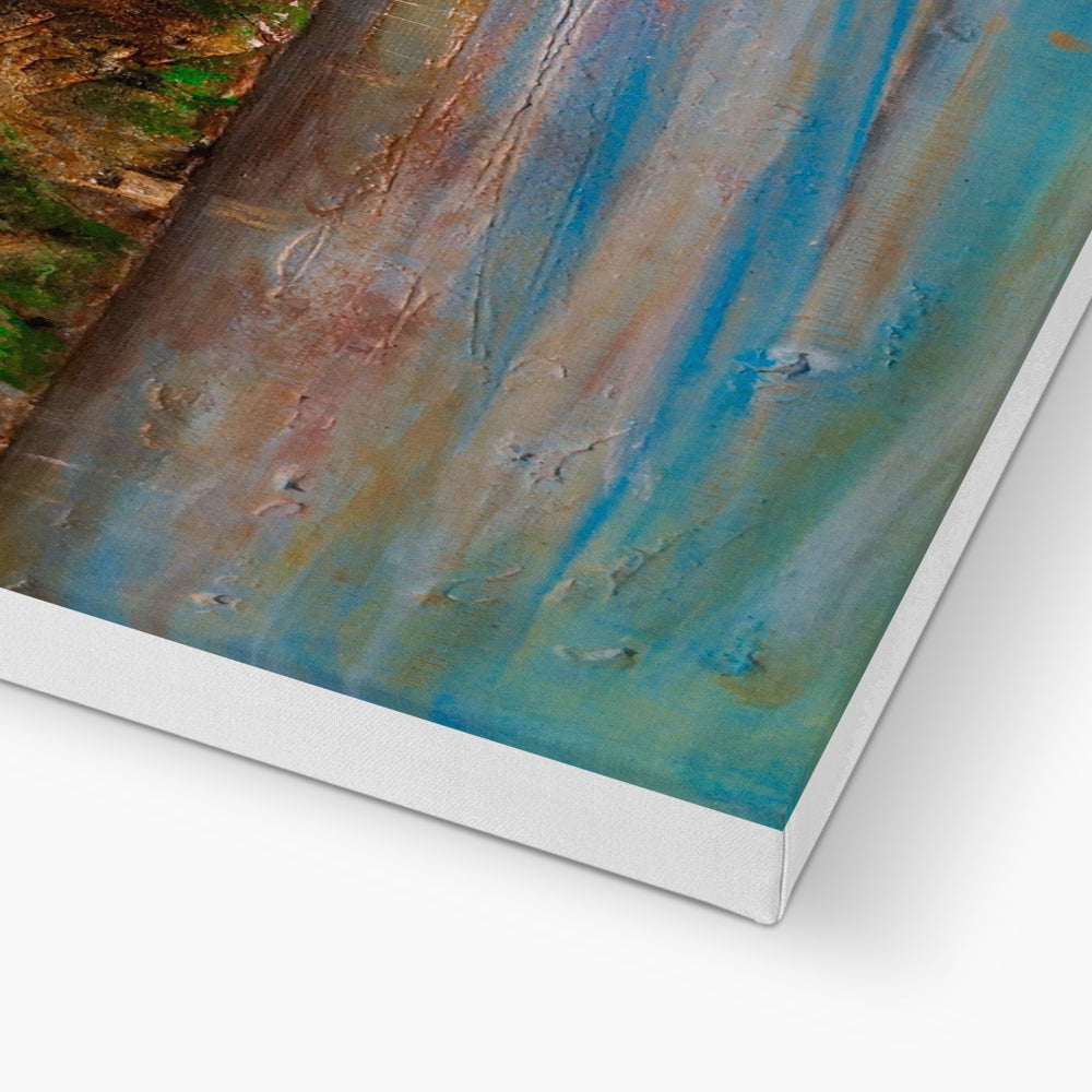 Ben Lomond & Dumbarton Rock abstract blue brown canvas print in white frame