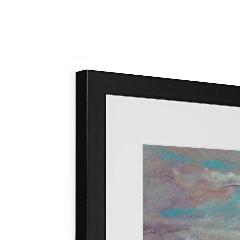 Black framed Ben Nevis abstract art print in teal and gray tones
