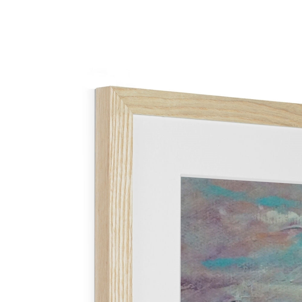 Ben Nevis Art Print in light oak frame with teal white abstract painting